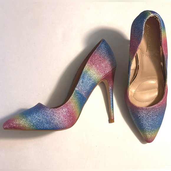 Anne Michelle Glitter Pumps Rainbow Heels Pointed Toe HIBISCUS Stilletos sz 7 - Picture 12 of 16
